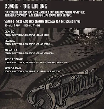 Club Roadies menu 