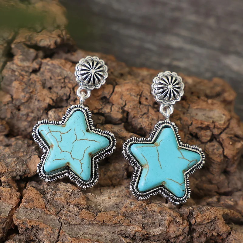 Boucles d'oreilles Grand Pentagramme Turquoise Créatives Bijoux Femme Élégance Mystique Cadeau Idéal Style Bohème