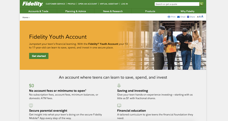 Fidelity Youth home page