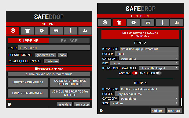 SafeDrop - Supreme & Palace Bot chrome extension