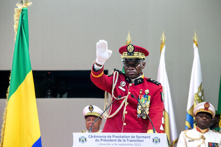 Gabon coup leader Gen Brice Oligui Nguema is sworn in as interim president in Libreville, Gabon, September 4 2023. REUTERS