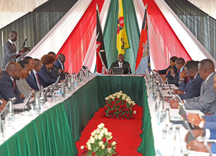 President William Ruto presiding over a Cabinet meeting at Kakamega State Lodge on August 29, 2023.