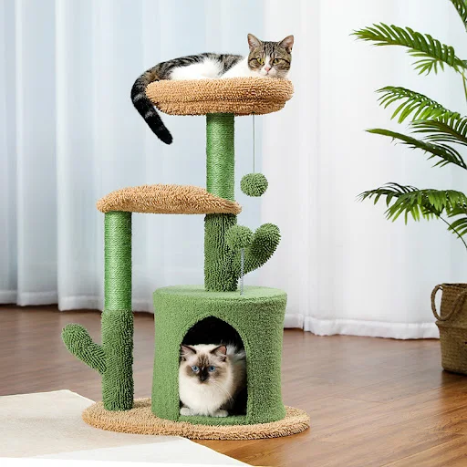 Modern Cactus Cat Tree House Natural Scratching Posts for Cat Kitten Large Perch Condo Hammock Furry Ball Indoor rascado
