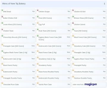 New Taj Bakery menu 