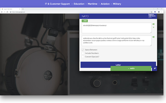 Support Alphabets - NATO, Police, Historical chrome extension