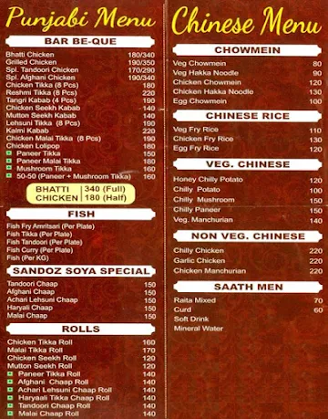 Sandoz menu 