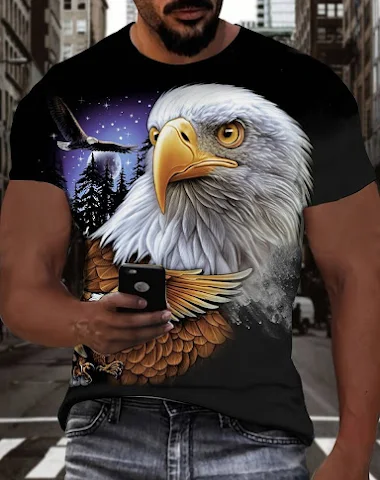 Erkek Kartal Baskılı Tişört, Moda v - 1