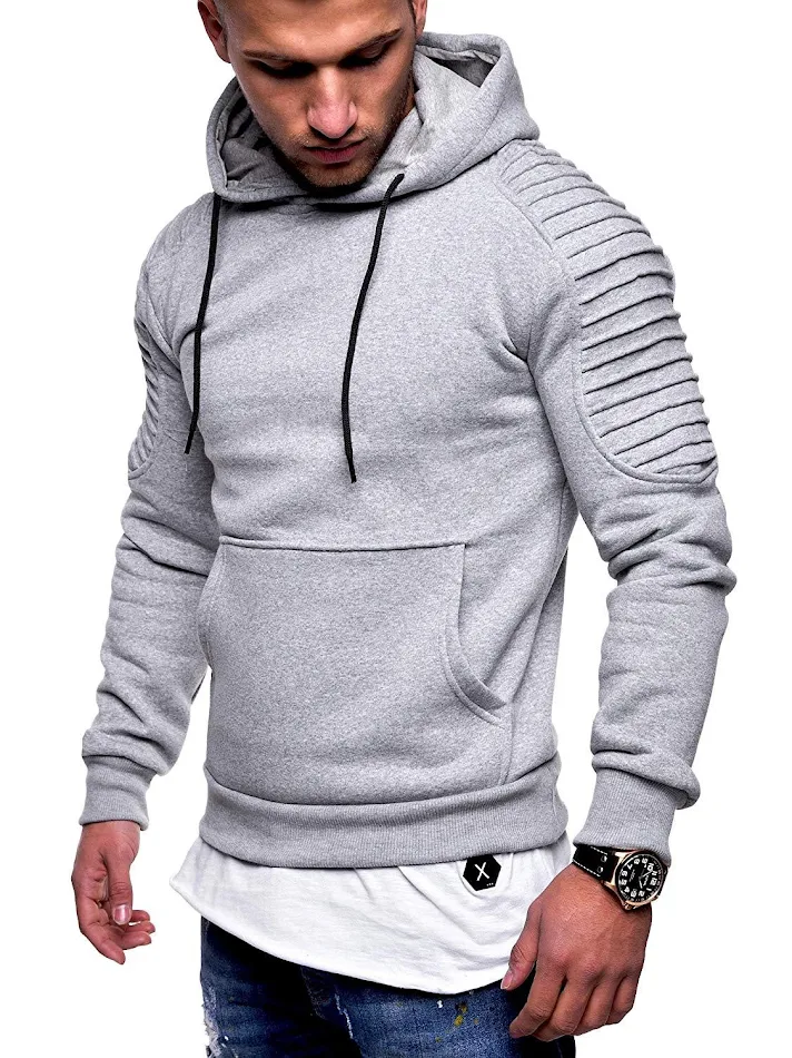 Sudadera con capucha para hombre a rayas con mangas raglán y pliegues, ideal para un estilo casual y cómodo, perfecta para el día a día.
