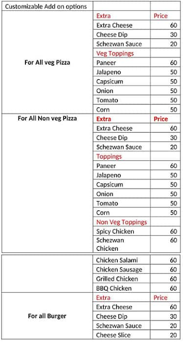 The Pizza Box menu 