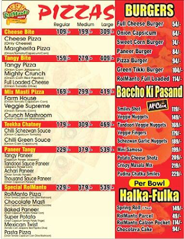 Rolmanto Pizza menu 