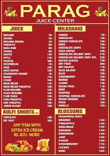 Parag Juice Center menu 