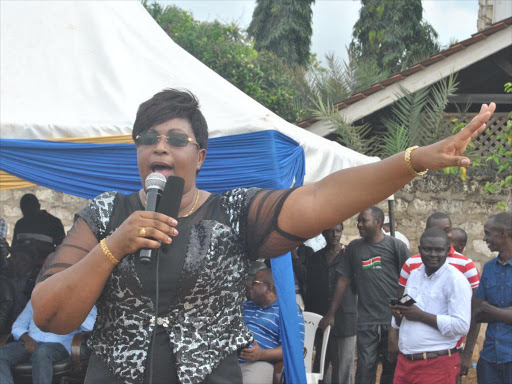 Malindi MP Aisha Jumwa at Cleopatra grounds on Sunday /ALPHONCE GARI