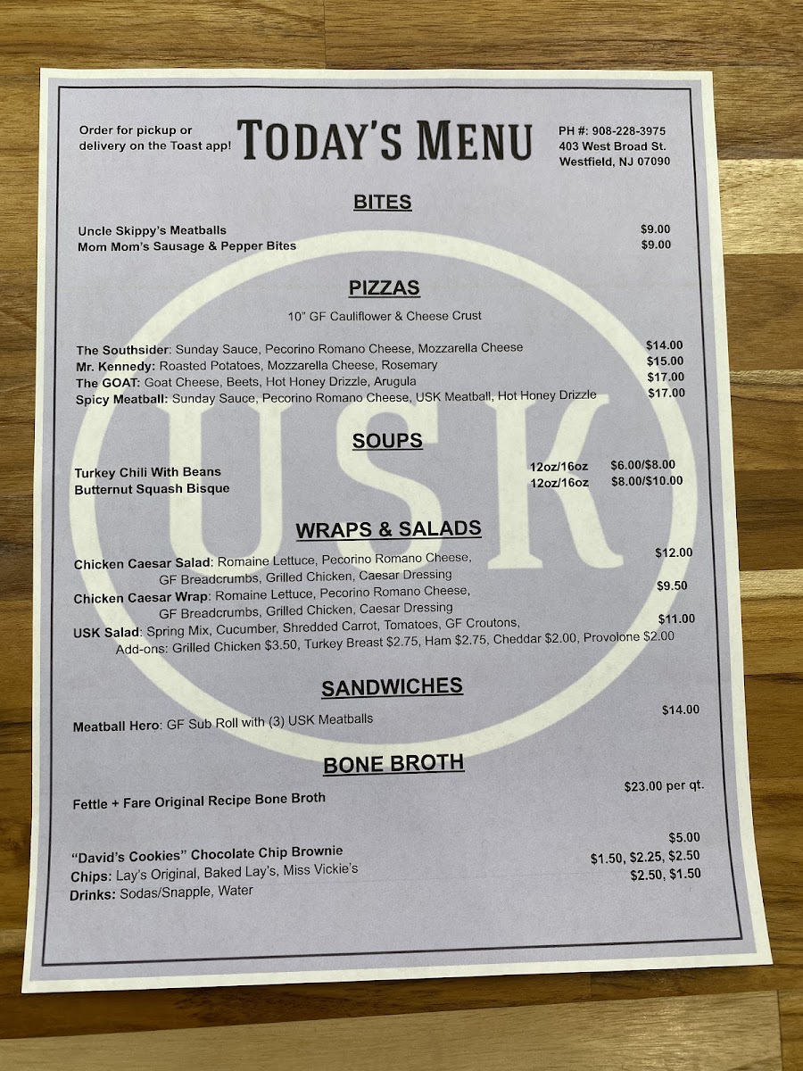 Uncle Skippy's Kitchen gluten-free menu