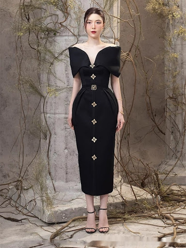Title 3, Off-shoulder Dress Light Luxury Western Style S...