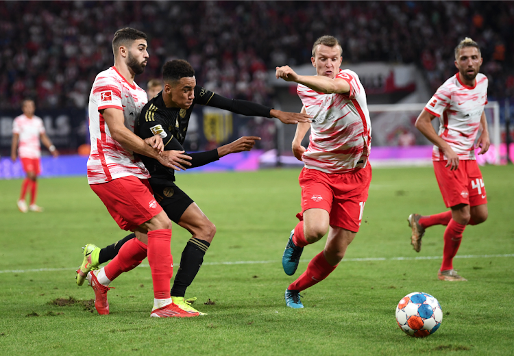 Bayern Munich's Jamal Musiala in action with RB Leipzig's Josko Gvardiol.