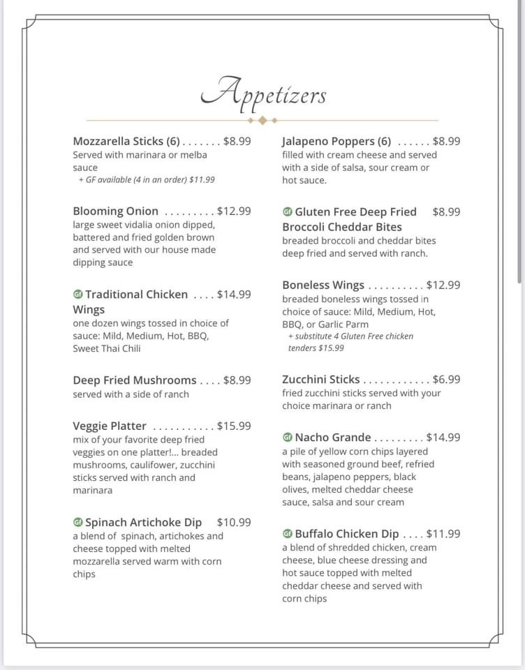 Hoosey’s Restaurant and Bar gluten-free menu