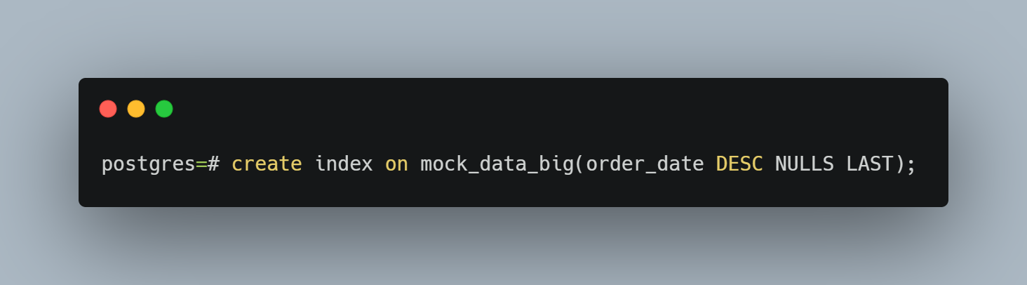 syntax to sort SQL index