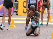 Lebogang Shange reacts after the men's 20km race walk in The Mall in London during the 2017 IAAF World Athletics Championships.