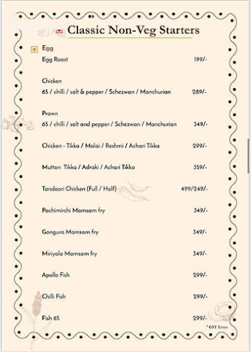 Kritunga- The Palegar's Cuisine menu 