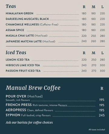 Third Wave Coffee menu 