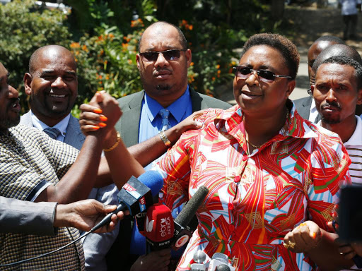 Malindi MP Aisha Jumwa and Msambweni MP Suleiman Dori after the ODM party National Executive Council announced their expulsion from the party following their activities against the interests of the party. January 24, 2019. Photo/Jack Owuor