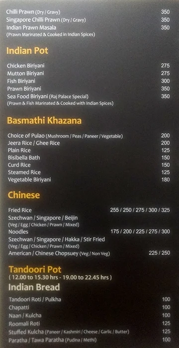 Raj Palace menu 