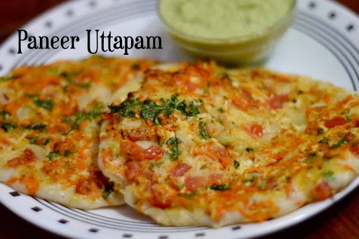 Paneer Uttapam (With Sambar, Tomato & Coconut Chutney &Gunpowder)