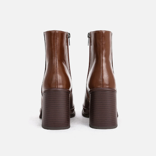 Title 2, Thick Heeled Ankle Boots Leather Square Toe Thi...