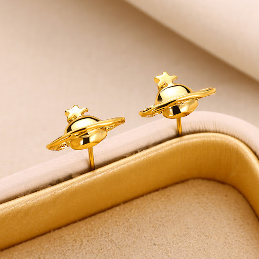 Title 6, 18K Gold Stainless Steel Studs Ocean Series Pie...