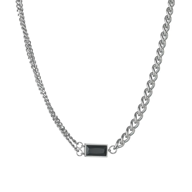 Collier diamant carré noir en acier titane Hip Hop pour homme, style tendance et robuste, accessoire parfait pour un look unique
