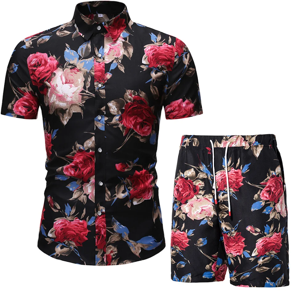 Summer Men's Casual Suit Korean Style Slim Short-Sleeved Shirt Men's Beachwear