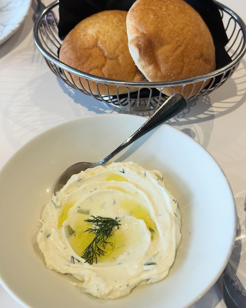 Gluten Free Bread roll, Tzatziki