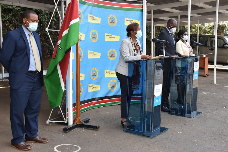 Health CAS Mercy Mwangangi gives the daily Covid-19 briefing at Afya House on September 14, 2020