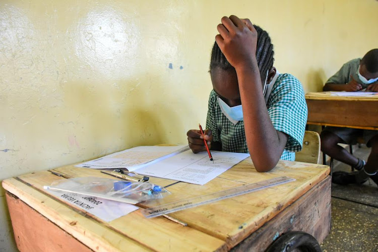 A pupil sitting her KCPE Mathematics paper at Westlands primary in Nairobi on March 7, 2022