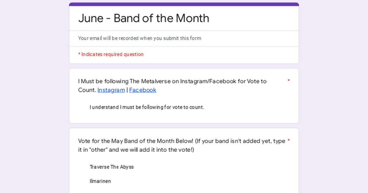 Vote Open for "The Metalverse Band of the Month (May)" Now!