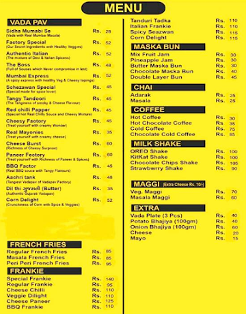 Vadapav Factory menu 