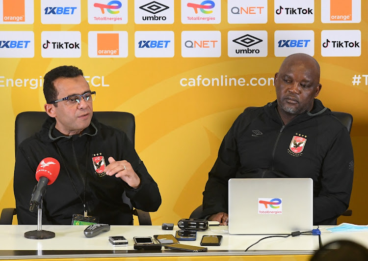 Pitso Mosimane at the post-match press conference after the Caf Champions League match against Mamelodi Sundowns at FNB Stadium on March 12.