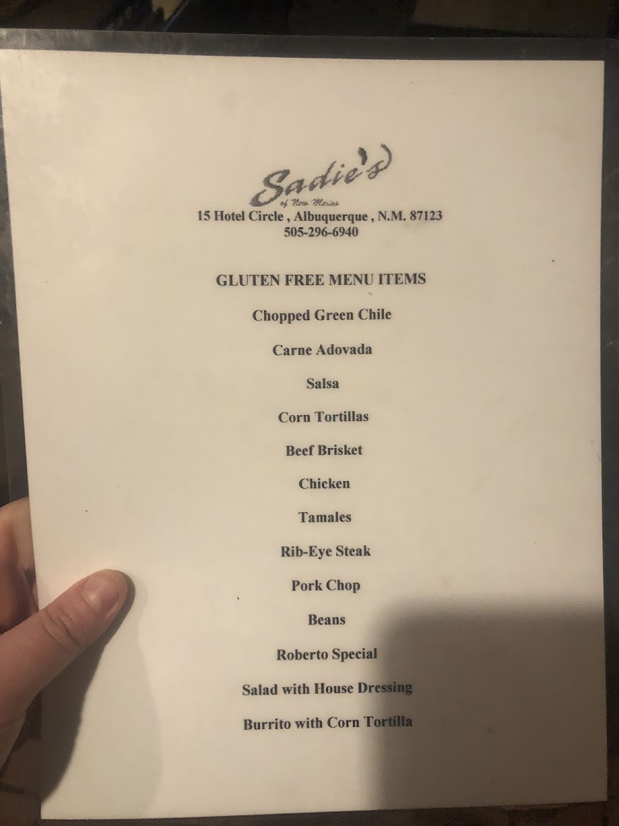 The basic gluten free menu but u have options once u use this as guide with the regular menu