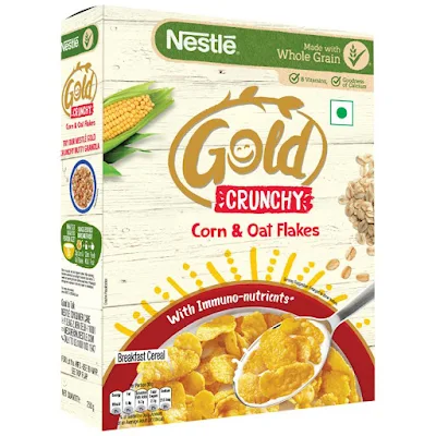 Nestle Corn & Oats Flakes - Gold, Crunchy, Whole Grain Breakfast With Immuno Nutrients - 250 gm