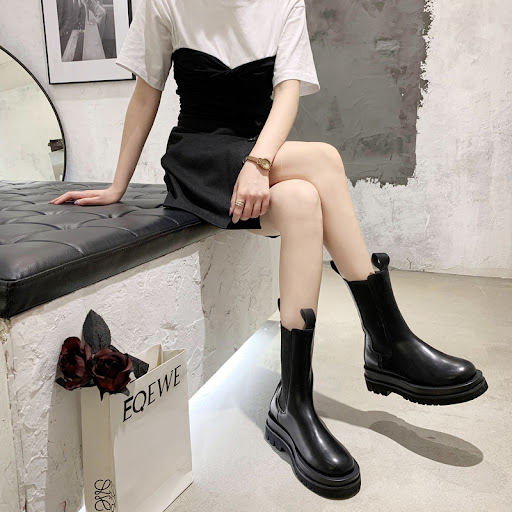 Title 4, All-match Thick-heeled Thick-soled Mid-tube Boots