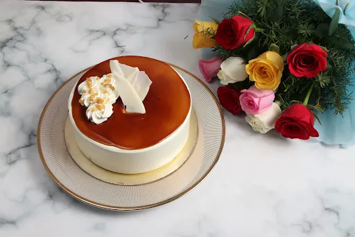 Colourful Mixed Roses & Butterscotch Cake