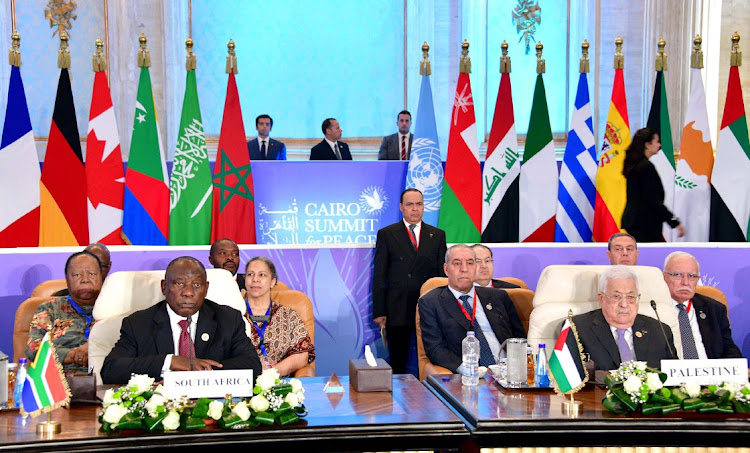 South African President, Cyril Ramaphosa sits next to President of the State of Palestine, Mahmoud Abbas during the Cairo Summit for Peace at the invitation of President El-Sisi Picture: Elmond jiyane