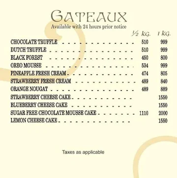 The Bakerie - The Shalimar Hotel menu 