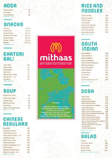 Mithaas Sweets & Restaurant menu 