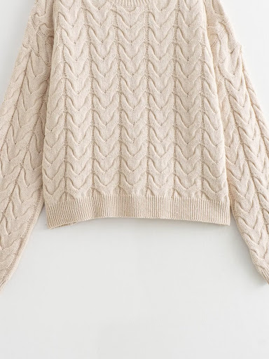Title 6, Cable-knit Sweater Round Neck Pullover Loose