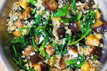 Roasted Eggplant, Spinach, Quinoa, and Feta Salad