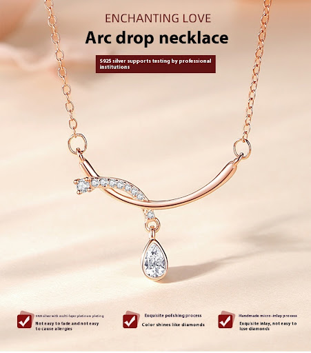 Title 2, S925 Silver Drop Necklace for Women, Korean-sty...
