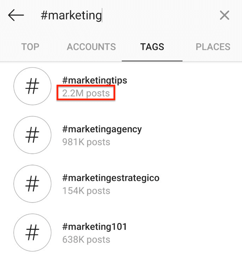 Hashtags sur instagram