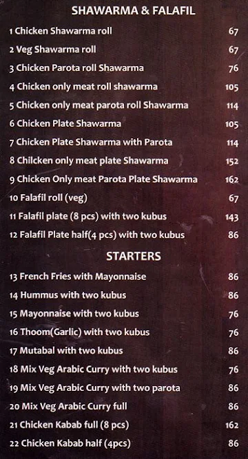 Flavours Of Arabia menu 