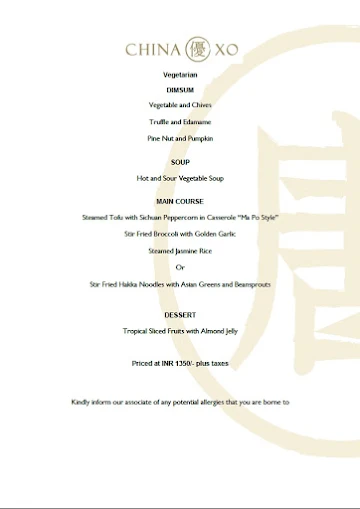 China XO - The Leela Palace menu 